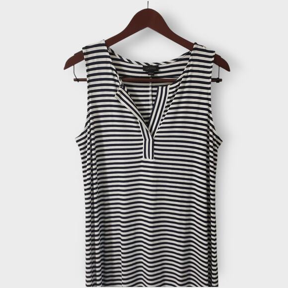 J. Jill Wearever Collection Blue Stripe Midi Dress Jersey Knit Small Side split - Picture 2 of 11